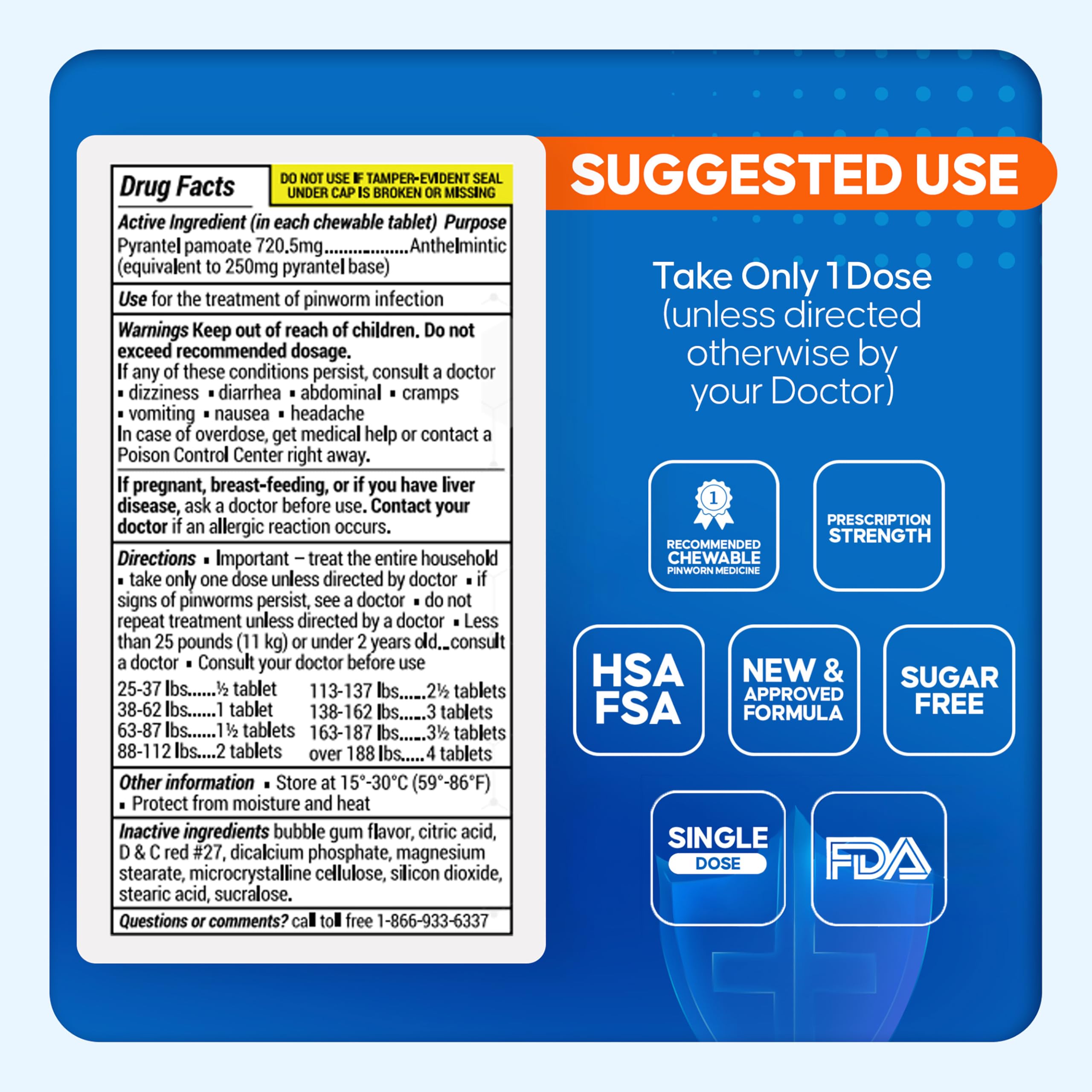 PIN RID Pinworm Medicine for Family 2+ | Bubble Gum Chewables 250mg