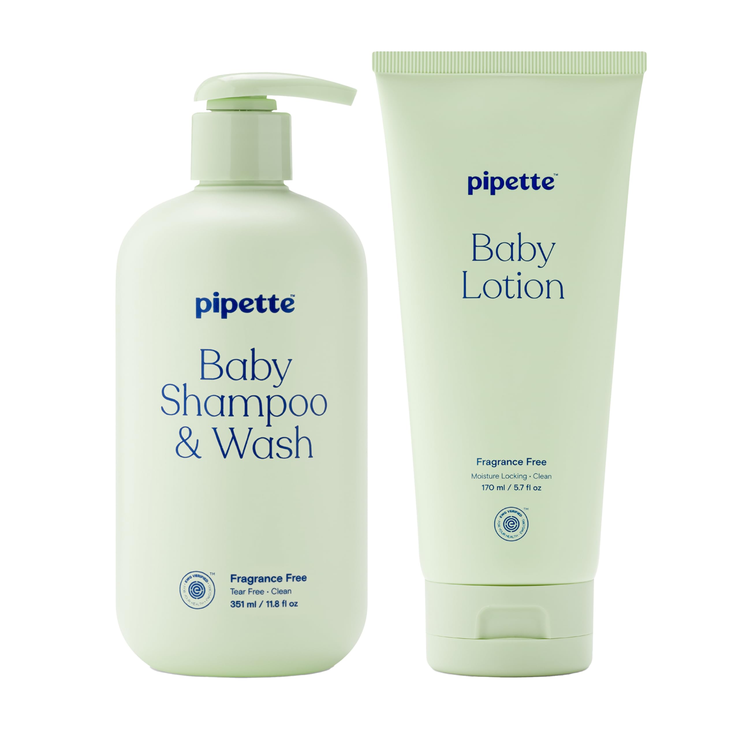 Pipette Fragrance Free Baby Wash & Lotion Duo – 2-Pack, Tear-Free & Hypoallergenic