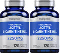 Piping Rock Acetyl L-Carnitine HCL 2250mg – 120 Capsules – Non-GMO, Gluten Free – Pack of 2