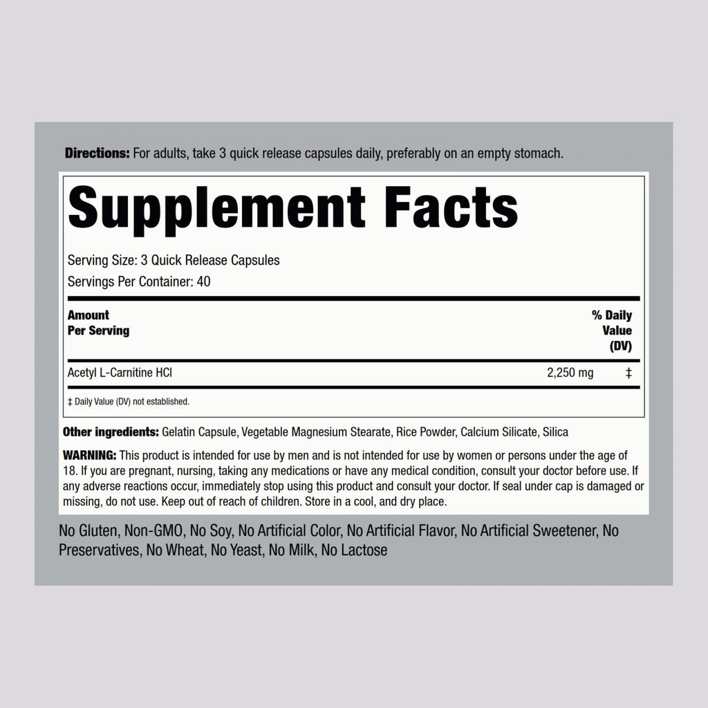 Piping Rock Acetyl L-Carnitine HCL 2250mg – 120 Capsules – Non-GMO, Gluten Free – Pack of 2