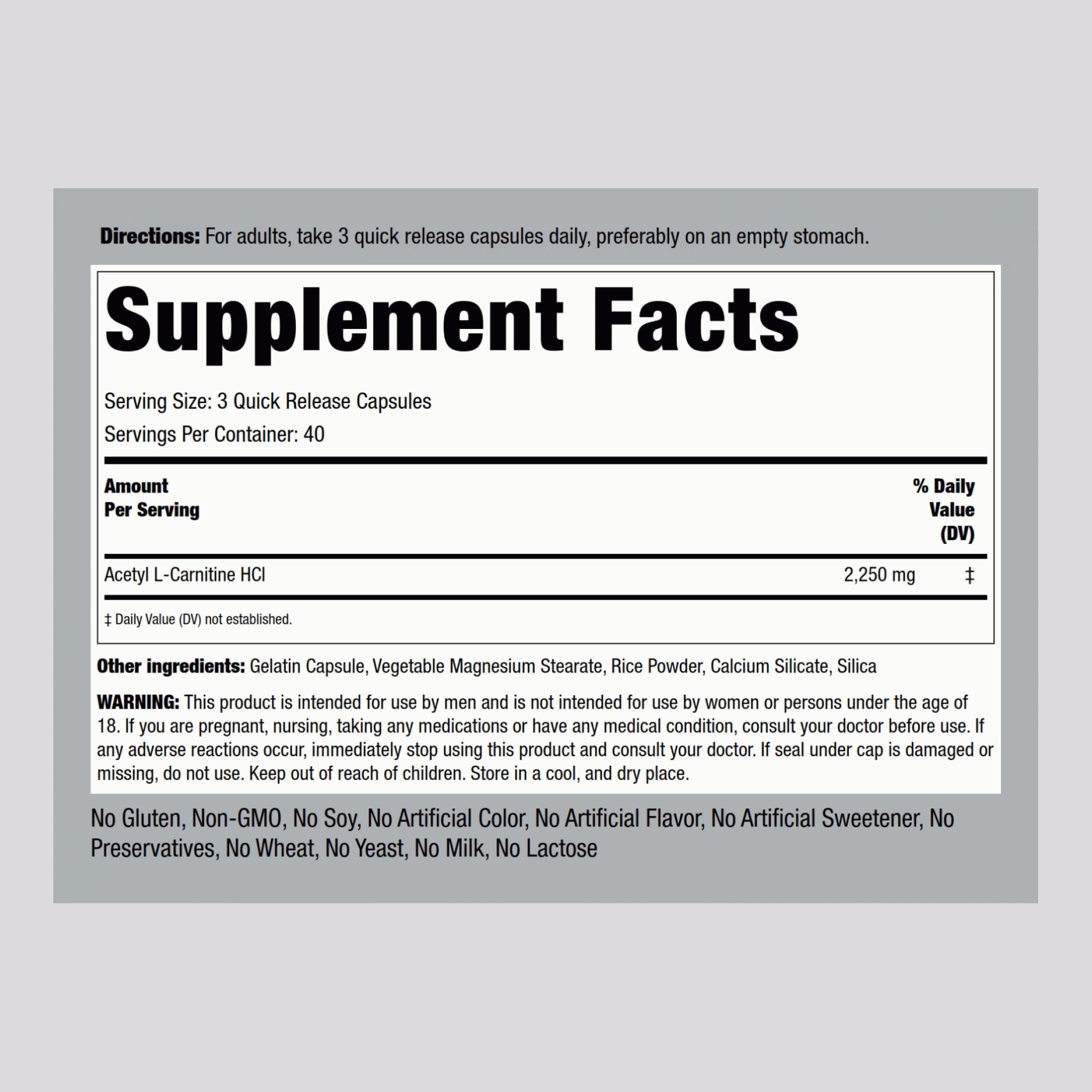 Piping Rock Acetyl L-Carnitine HCL 2250mg – 120 Capsules – Non-GMO, Gluten Free – Pack of 2