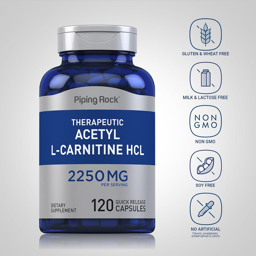 Piping Rock Acetyl L-Carnitine HCL 2250mg – 120 Capsules – Non-GMO, Gluten Free – Pack of 2