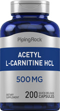 Piping Rock Acetyl L-Carnitine HCL 500 mg – 200 Capsules | Non-GMO & Gluten Free