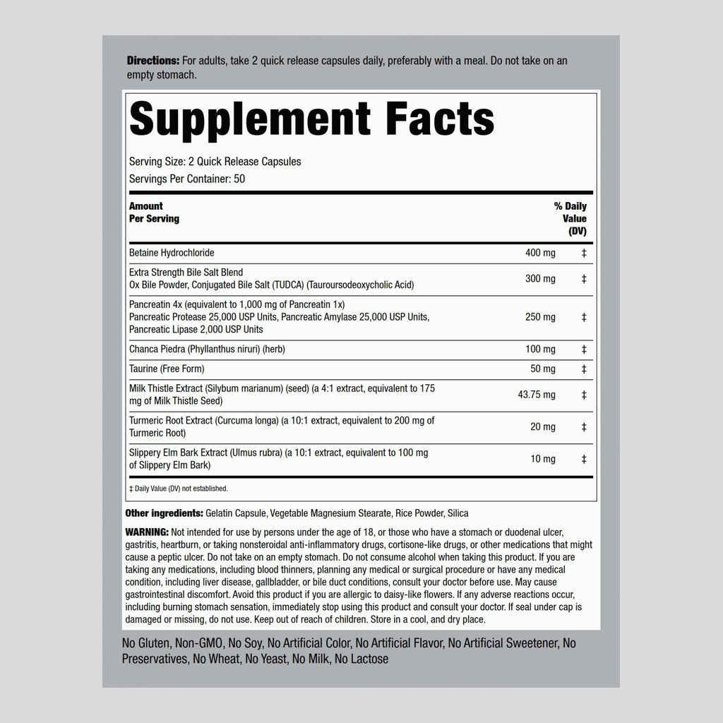 Piping Rock Gallbladder Supplement – 100 Capsules | Digestive Enzyme Formula (Pack of 2) | Non-GMO & Gluten Free