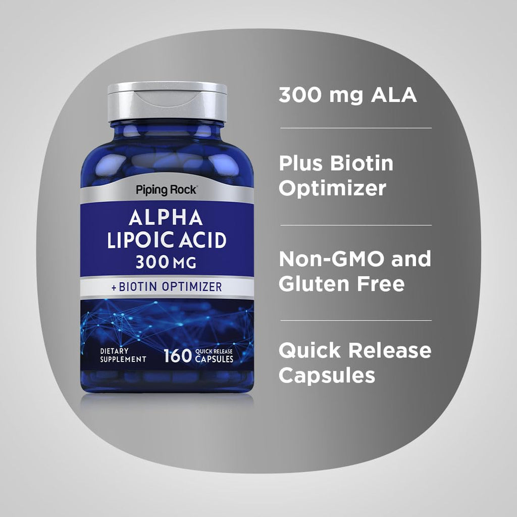 Piping Rock Alpha Lipoic Acid 300mg | 160 Caps | Pack of 2 | Non-GMO