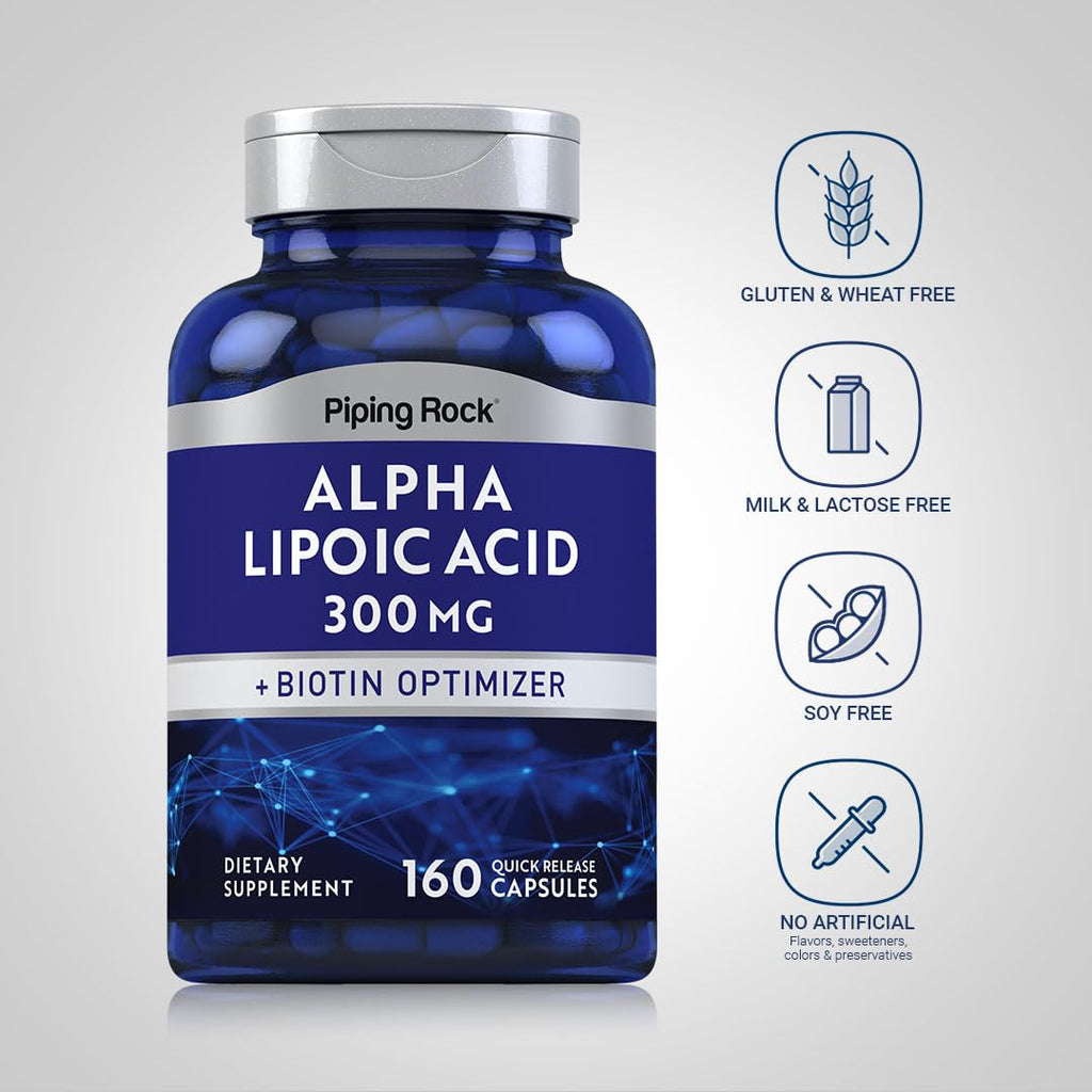 Piping Rock Alpha Lipoic Acid 300mg | 160 Caps | Pack of 2 | Non-GMO