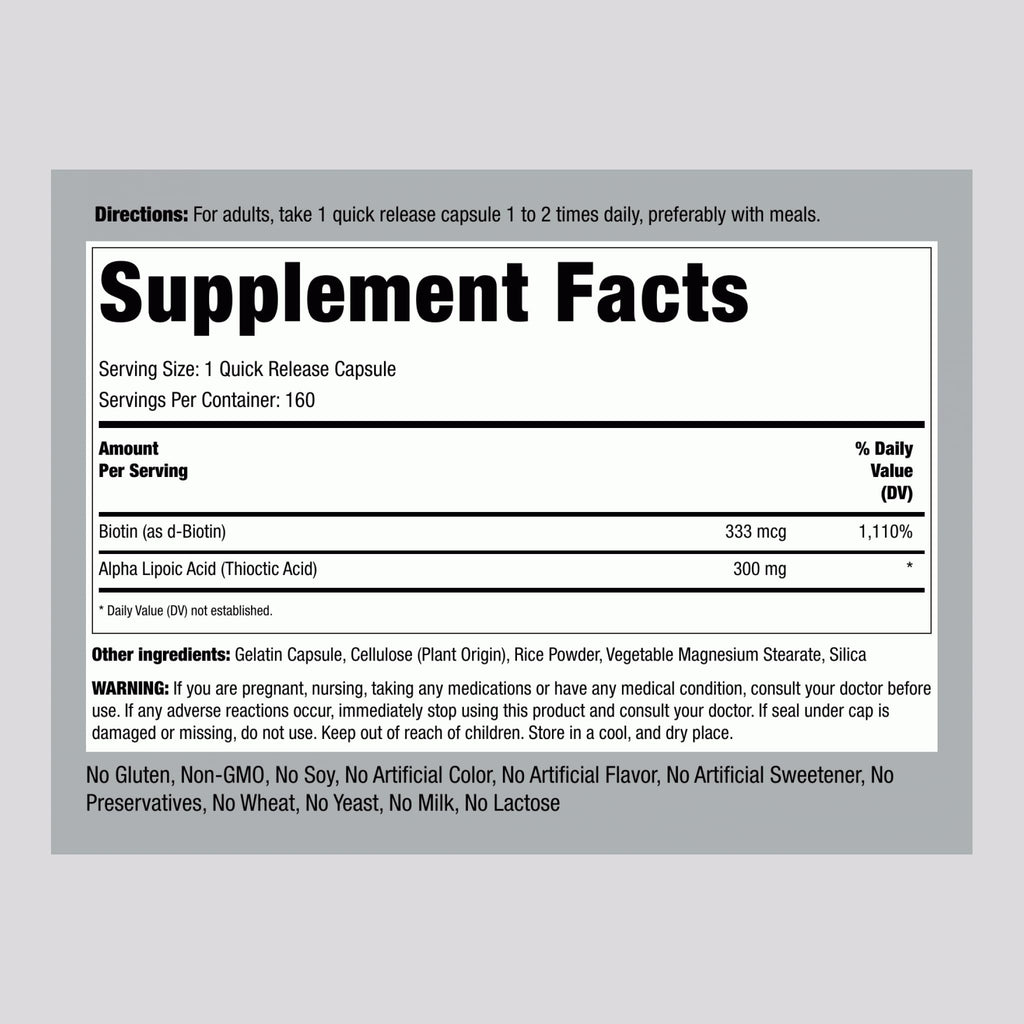 Piping Rock Alpha Lipoic Acid 300mg + Biotin Optimizer – 160 Capsules (Non-GMO, Gluten Free)