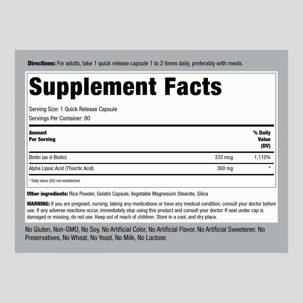 Piping Rock Alpha Lipoic Acid 300mg – 80 Capsules | Biotin Optimizer | Non-GMO & Gluten Free | Pack of 2