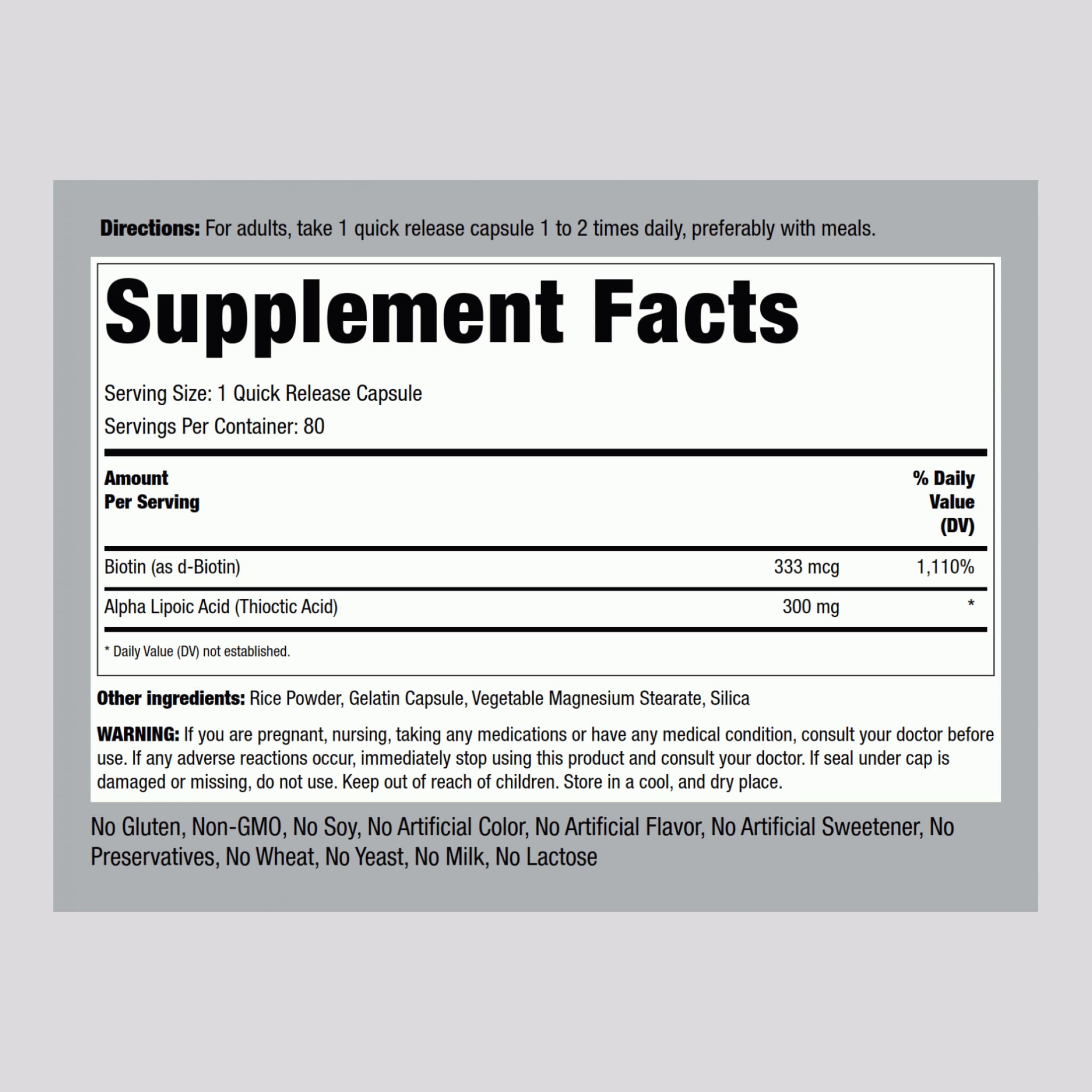 Piping Rock Alpha Lipoic Acid 300mg – 80 Capsules | Biotin Optimizer | Non-GMO & Gluten Free | Pack of 2