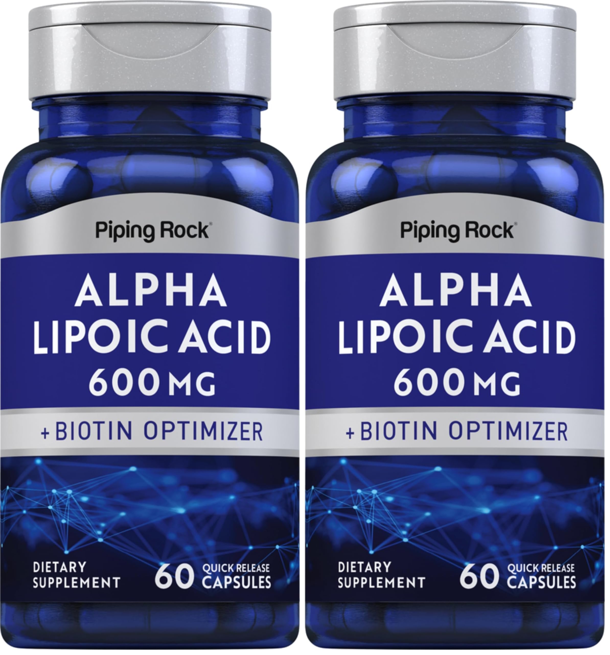 Piping Rock Alpha Lipoic Acid 600mg with Biotin Optimizer | 60 Capsules | Non-GMO Gluten Free | Pack of 2