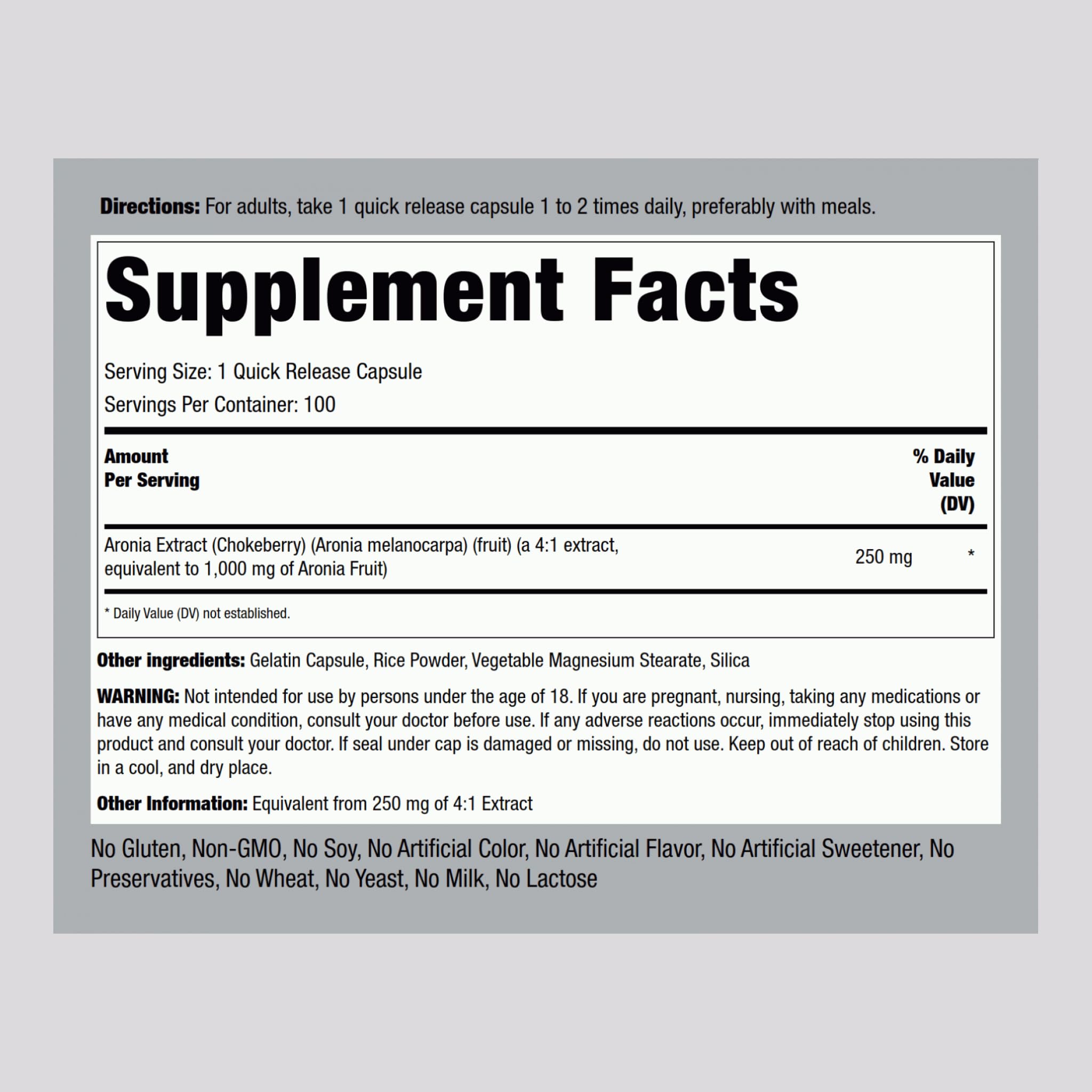 Piping Rock Aronia Berry Capsules 1000mg – 100 Pills | Non-GMO, Gluten Free
