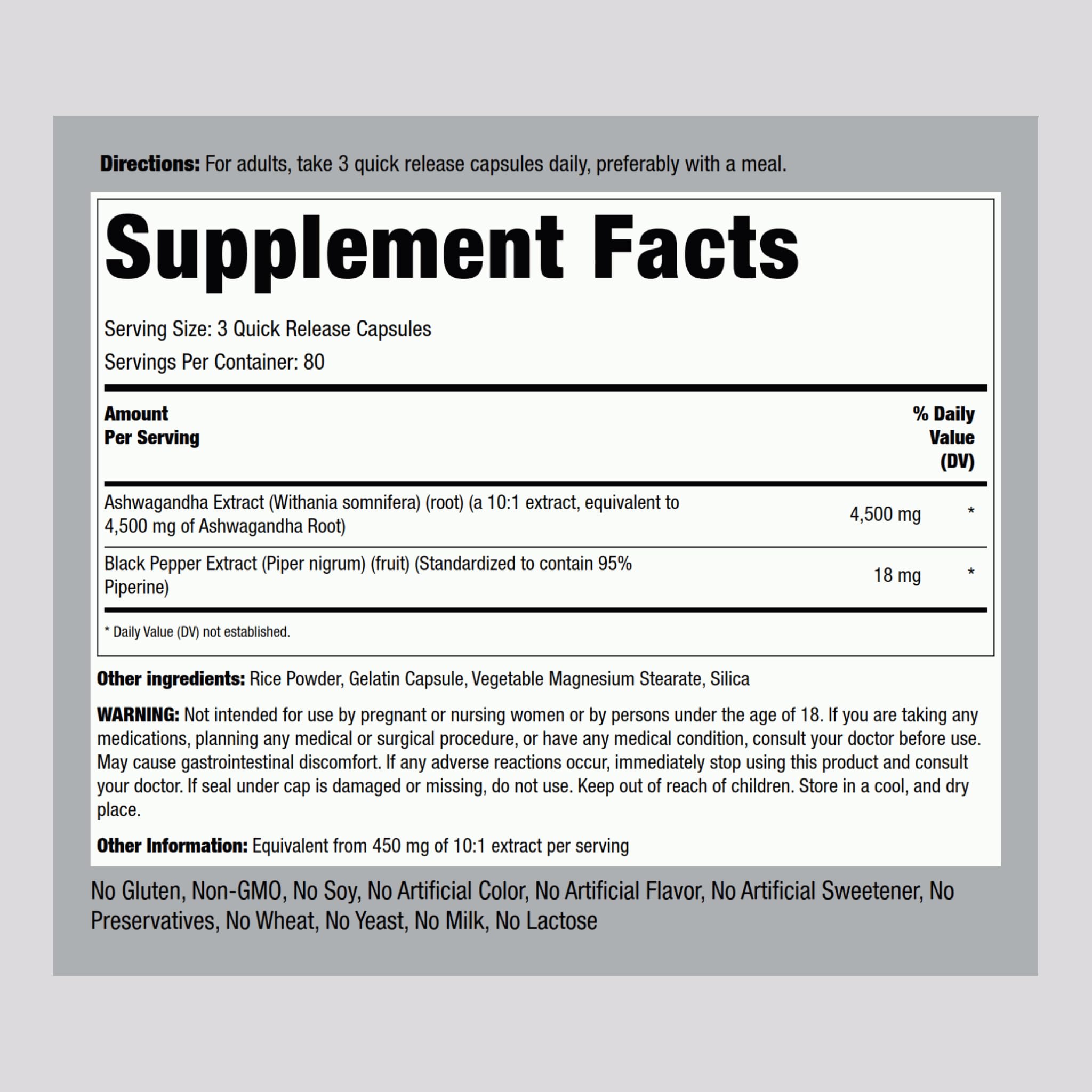 Piping Rock Ashwagandha 4500mg | 240 Capsules | Black Pepper | Non-GMO & Gluten Free