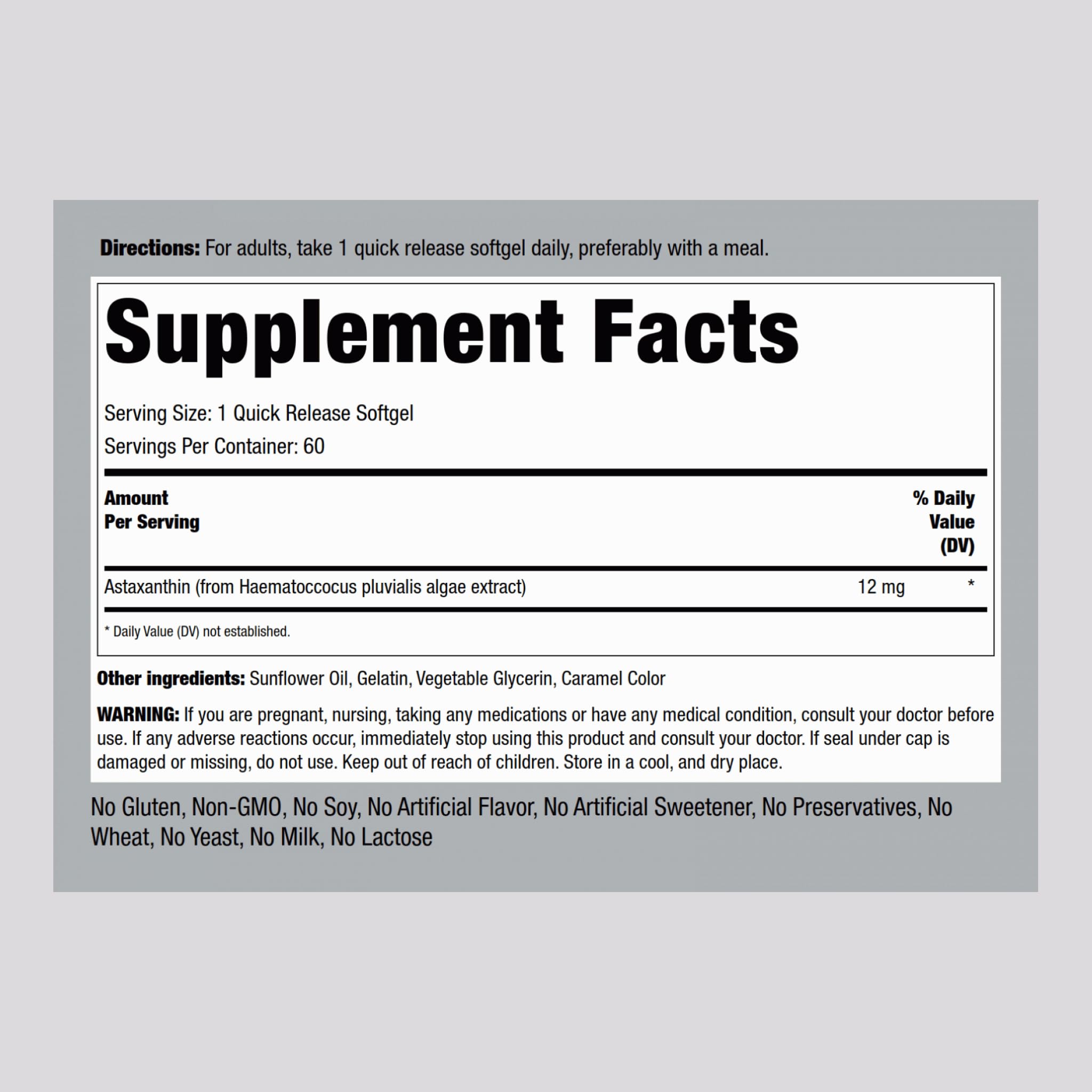 Piping Rock Astaxanthin 12mg | 60 Softgel Capsules | Extract Supplement | Gluten Free, Non-GMO