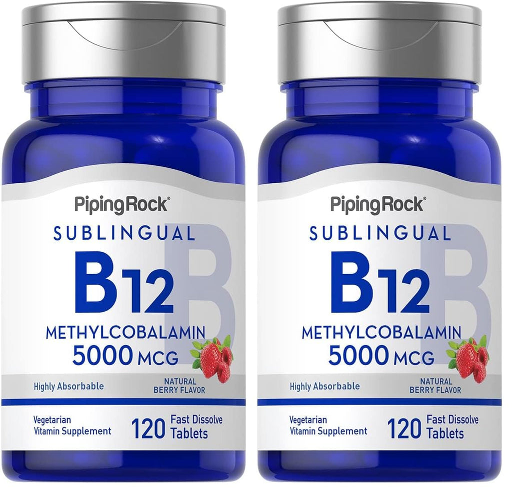 Piping Rock B12 Vitamin 5000 mcg – 120 Sublingual Tablets (Berry Flavor) | Vegetarian, Non-GMO