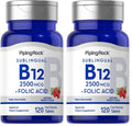 Piping Rock Vitamin B12 Sublingual 2500 mcg – 120 Tablets with Folic Acid, Berry Flavor | Vegetarian, Non-GMO, Gluten Free | Pack of 2