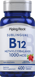 Piping Rock Vitamin B12 Sublingual 1000 mcg | Berry Flavor, 400 Tablets