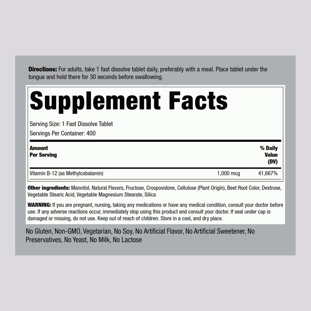 Piping Rock Vitamin B12 Sublingual 1000 mcg | Berry Flavor, 400 Tablets