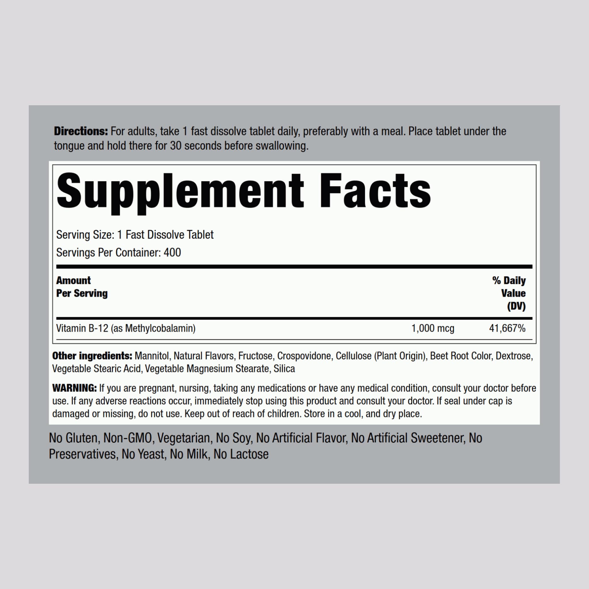 Piping Rock Vitamin B12 Sublingual 1000 mcg | Berry Flavor, 400 Tablets