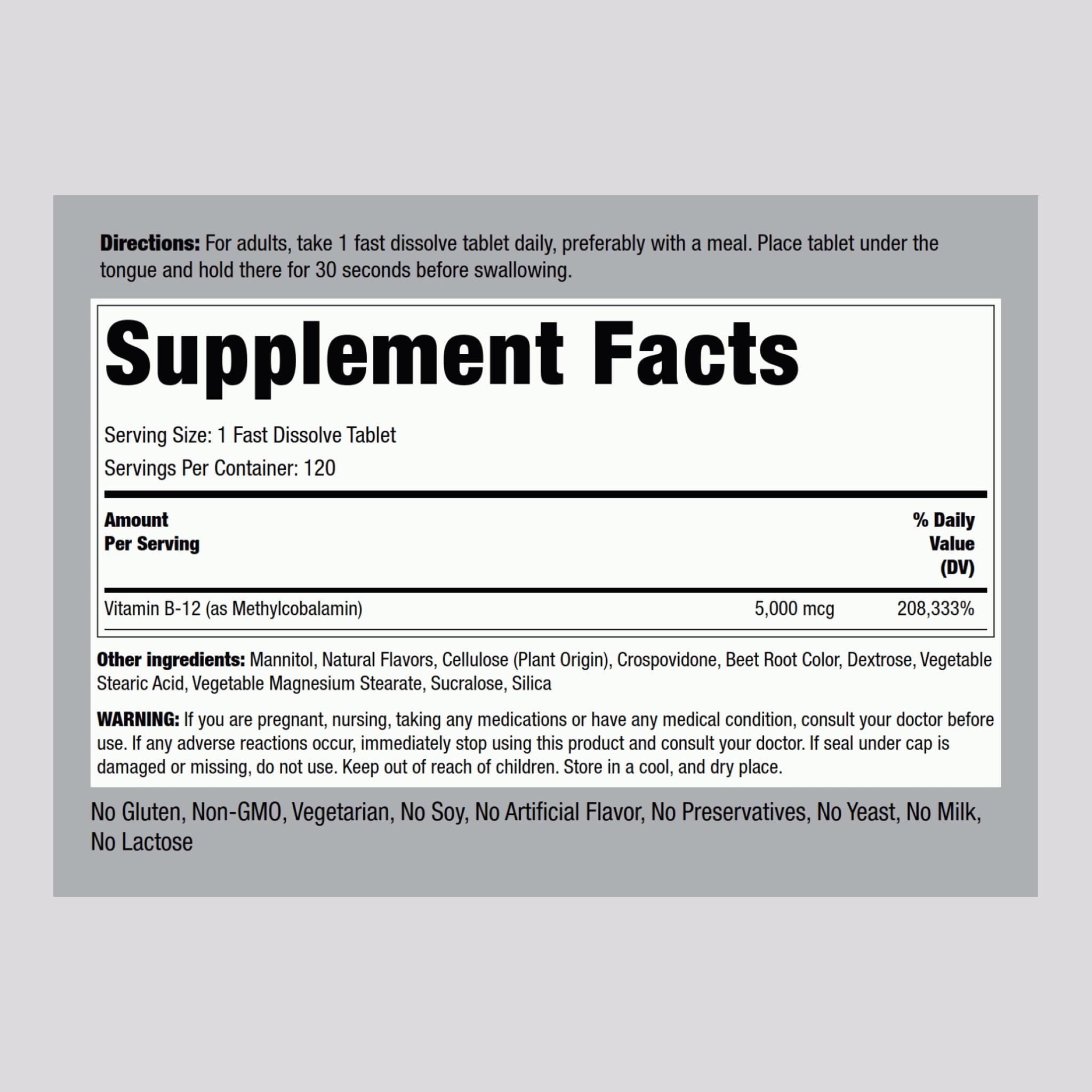 Piping Rock B12 Vitamin 5000 mcg – 120 Sublingual Tablets (Berry Flavor) | Vegetarian, Non-GMO