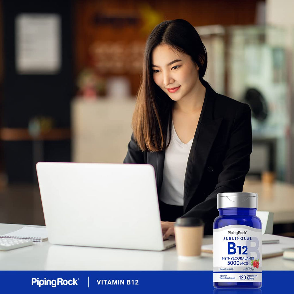 Piping Rock B12 Vitamin 5000 mcg – 120 Sublingual Tablets (Berry Flavor) | Vegetarian, Non-GMO