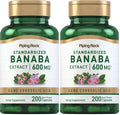 Piping Rock Banaba Leaf Extract Capsules – 600 mg, 200 Count | Corosolic Acid Standardized | Non-GMO & Gluten Free (Pack of 2)