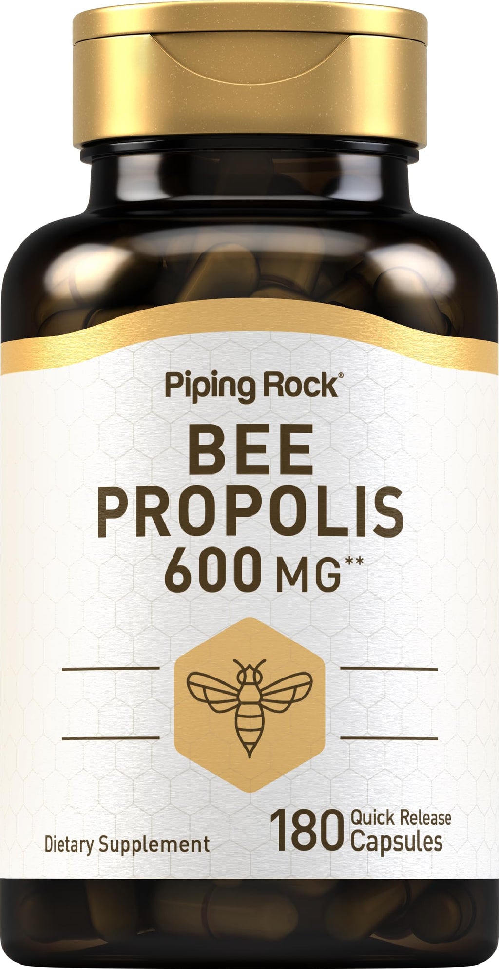 Piping Rock Bee Propolis Capsules | 600mg | 180 Pills | Extract Supplement | Non-GMO, Gluten Free