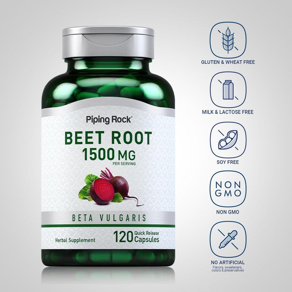 Piping Rock Beet Root Capsules 1500 mg – 120 ct | Non-GMO, Gluten Free