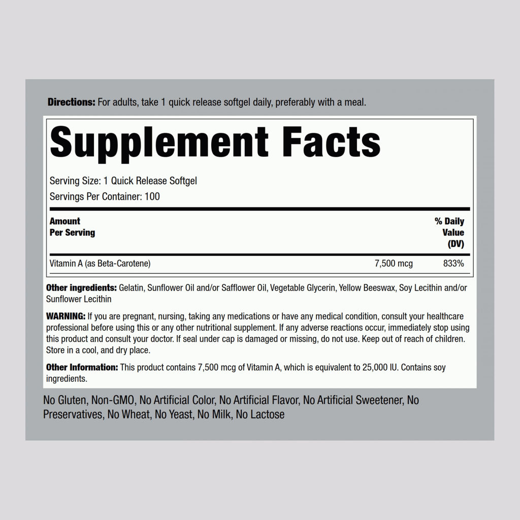 Piping Rock Beta Carotene Softgels 25,000 IU - Pack of 2 | Vitamin A, Non-GMO, Gluten Free
