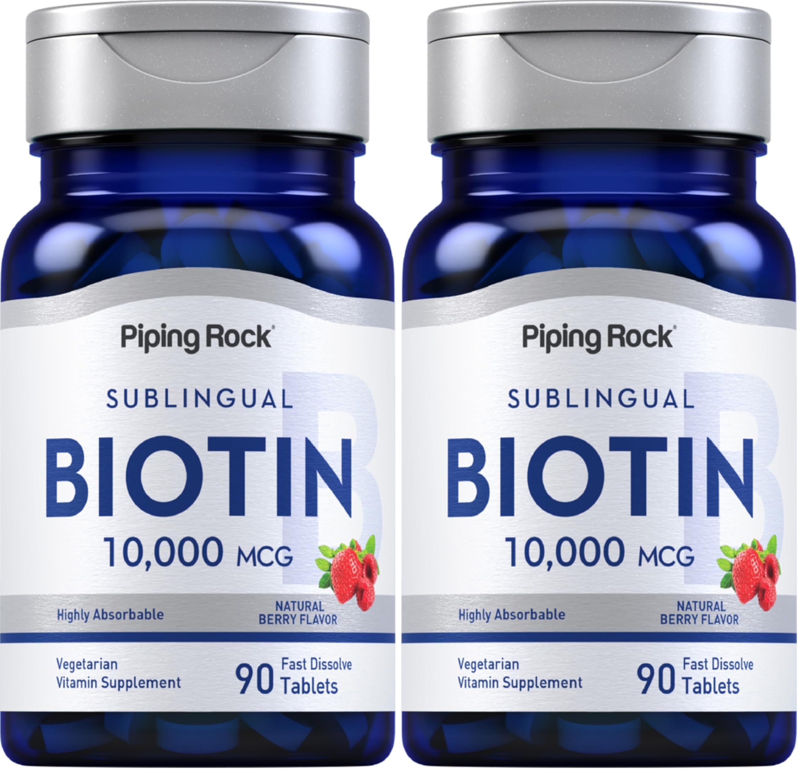 Piping Rock Biotin 10000mcg Fast Dissolve Berry Flavor (90 Count) Pack of 2 | Vegetarian, Non-GMO, Gluten Free
