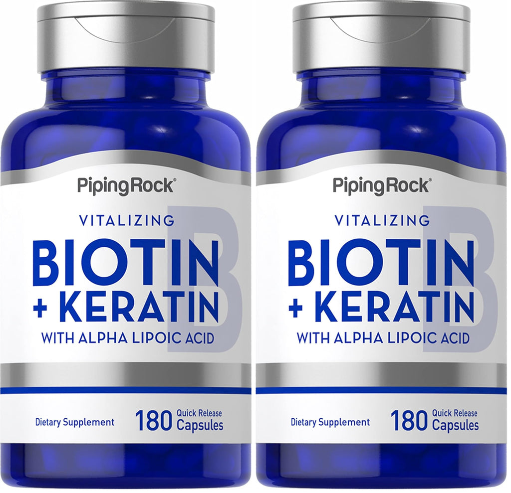 Piping Rock Biotin 5000mcg Supplement – 180 Capsules – Keratin & Alpha Lipoic Acid – Non-GMO, Gluten Free (Pack of 2)