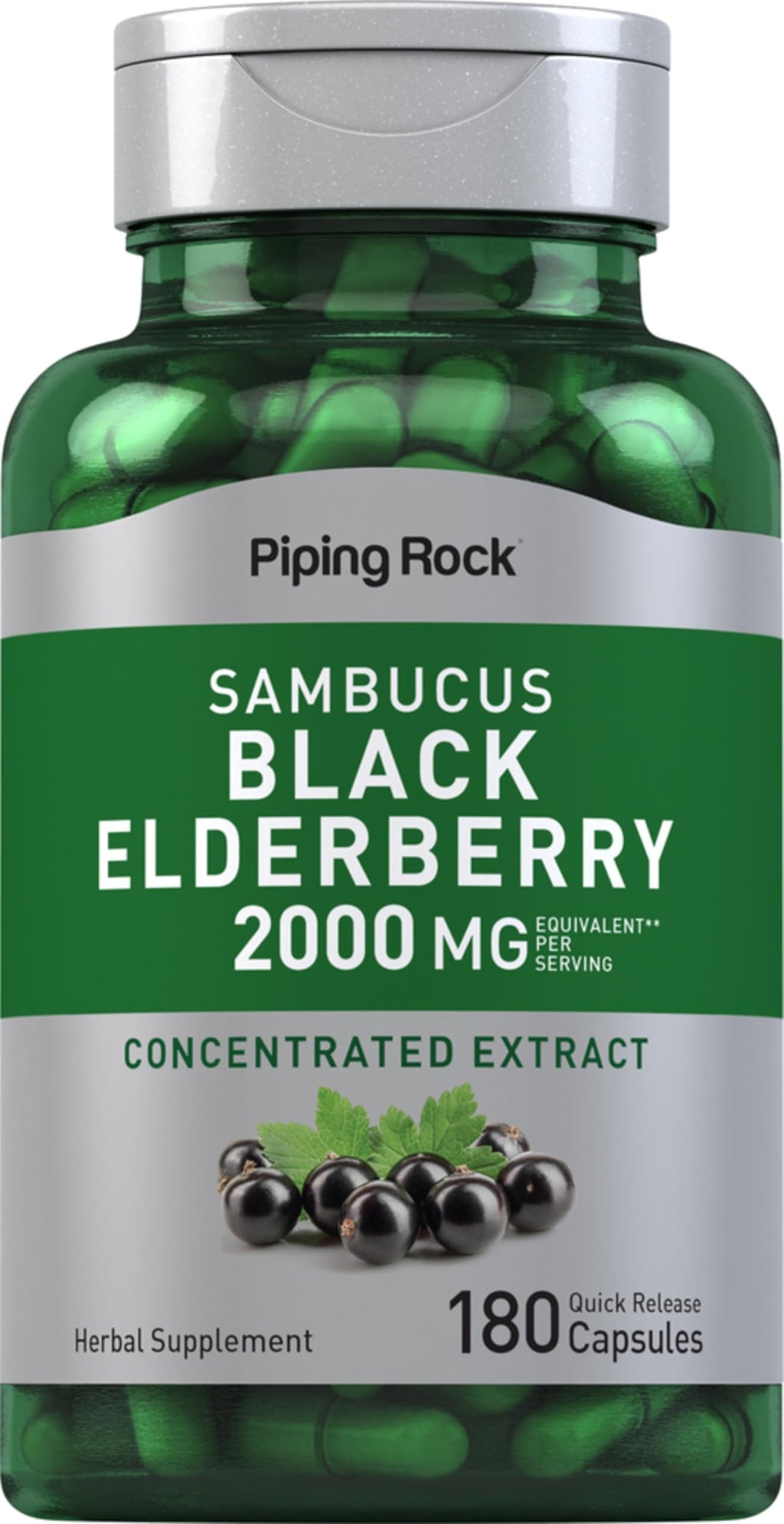 Piping Rock Black Elderberry 2000mg Capsules (180 Count) | Sambucus Nigra | Non-GMO & Gluten Free