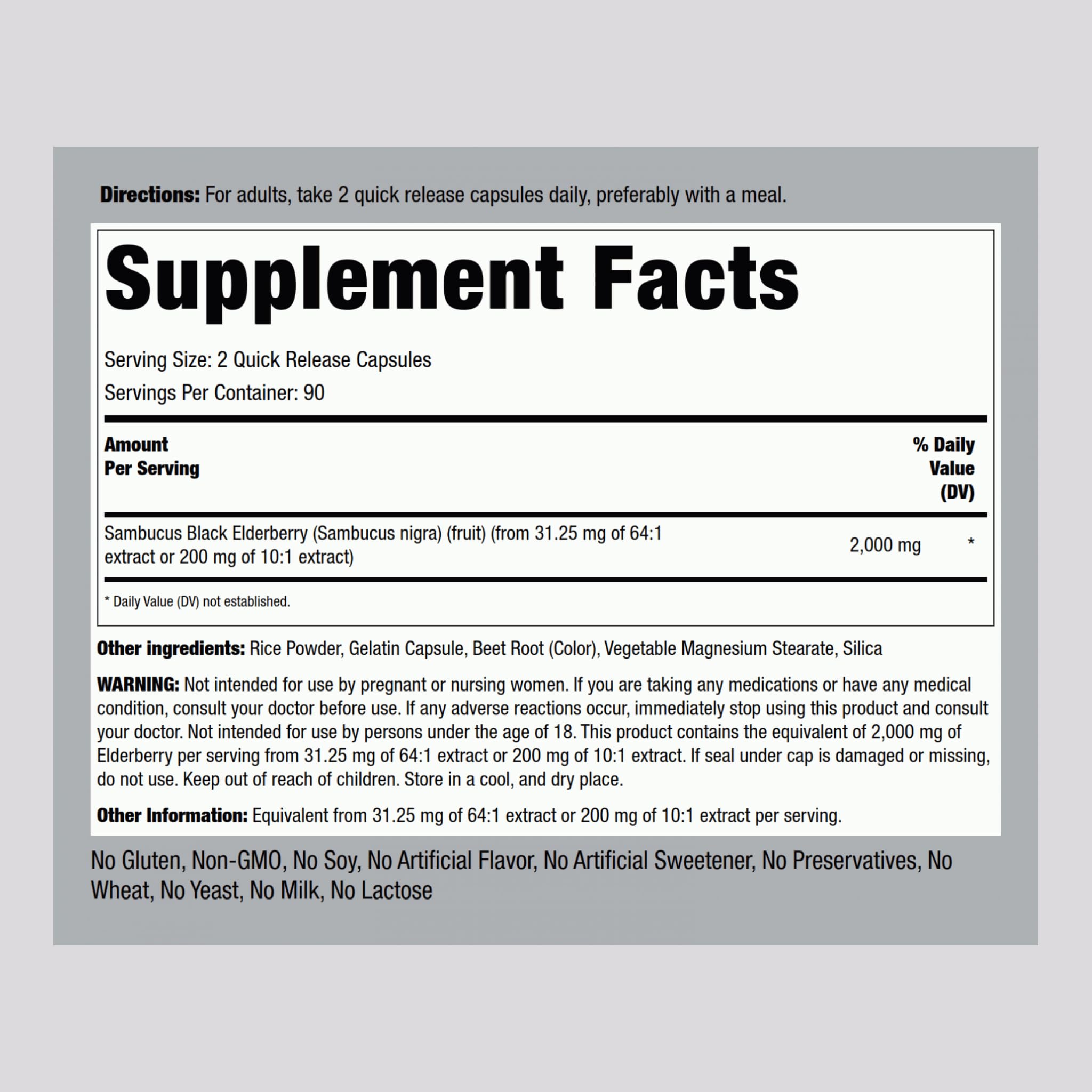 Piping Rock Black Elderberry 2000mg Capsules (180 Count) | Sambucus Nigra | Non-GMO & Gluten Free