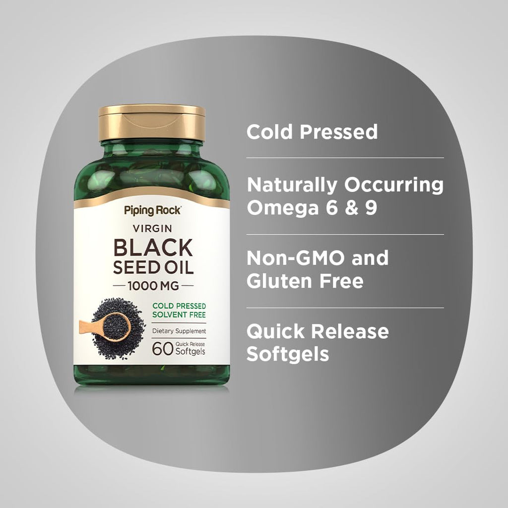 Piping Rock Black Seed Oil Softgel Capsules 1000mg | 60 Ct | Gluten Free & Non-GMO
