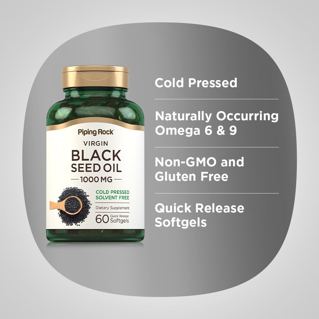 Piping Rock Black Seed Oil Softgel Capsules 1000mg | 60 Ct | Gluten Free & Non-GMO