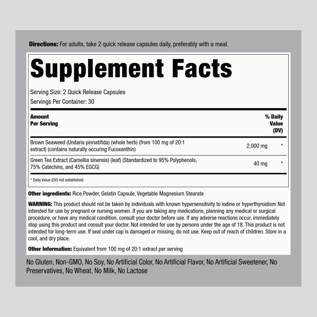 Piping Rock Brown Seaweed Capsules 2000mg – 60 Count | Fucoxanthin Extract | Non-GMO & Gluten Free