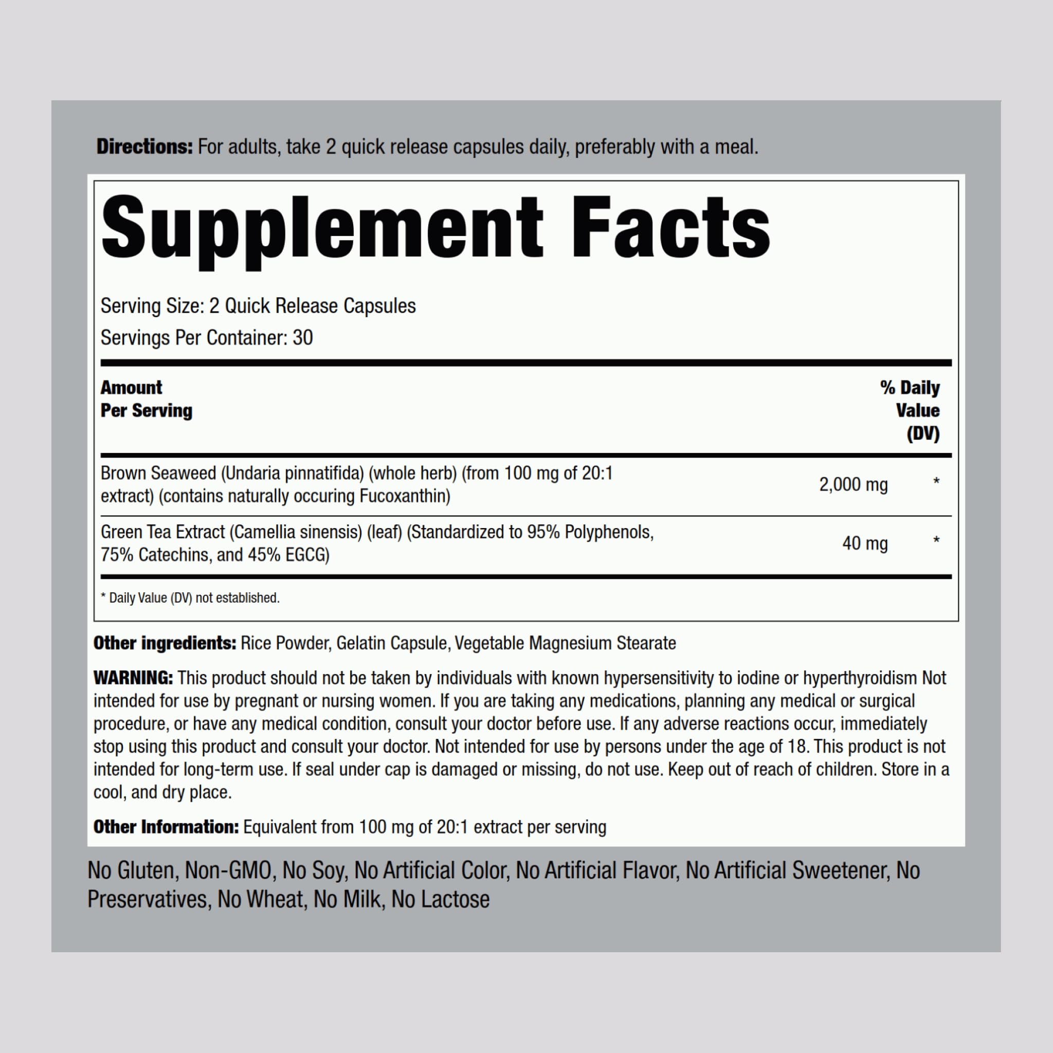 Piping Rock Brown Seaweed Capsules 2000mg – 60 Count | Fucoxanthin Extract | Non-GMO & Gluten Free