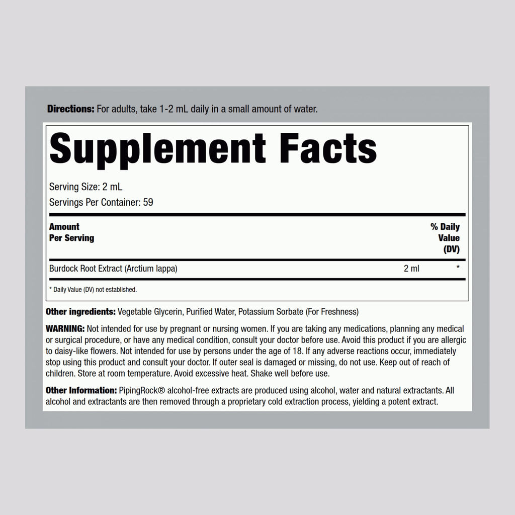 Piping Rock Burdock Root Tincture Extract – 4 fl oz | Premium Herbal Drops | Non-GMO, Gluten Free