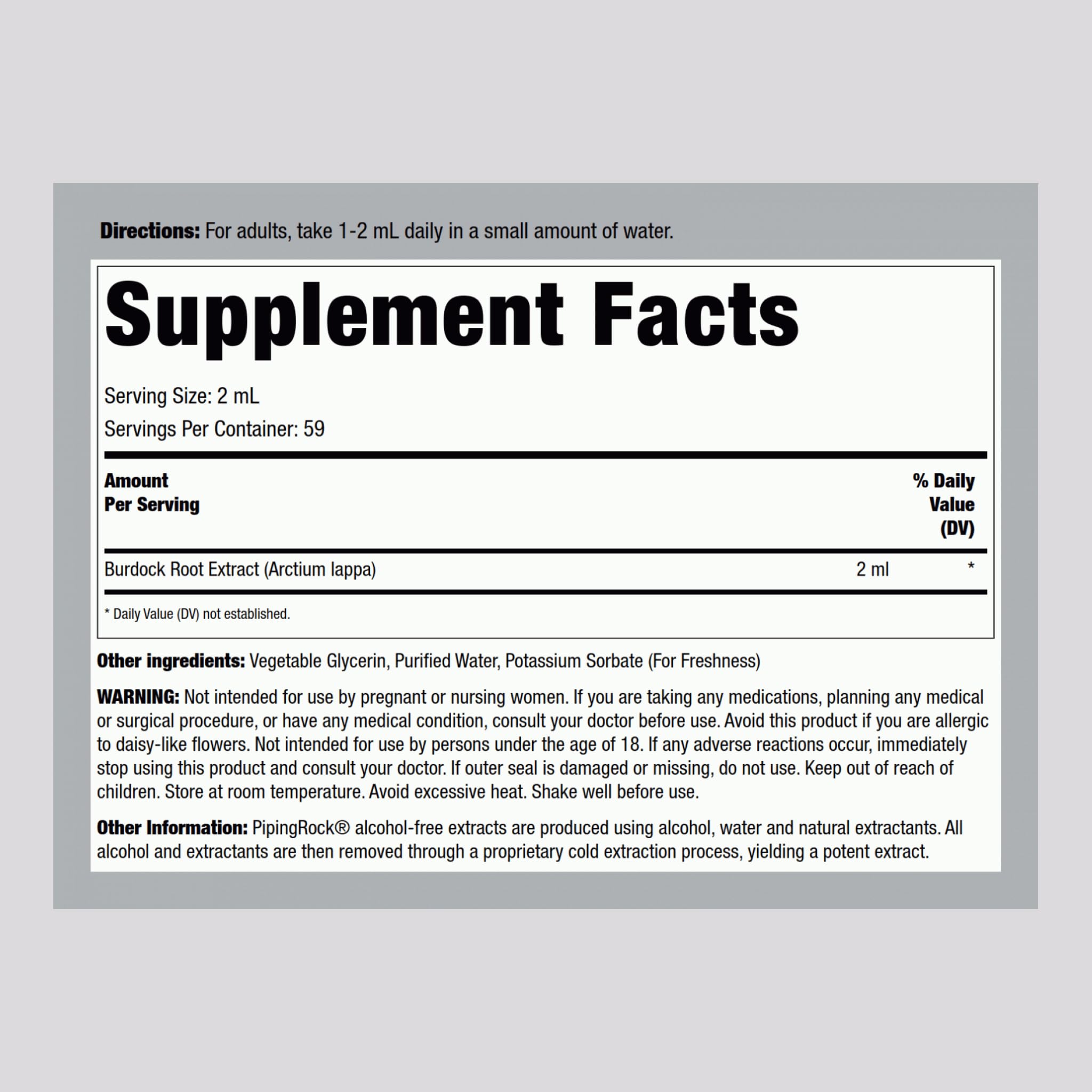 Piping Rock Burdock Root Tincture Extract – 4 fl oz | Premium Herbal Drops | Non-GMO, Gluten Free