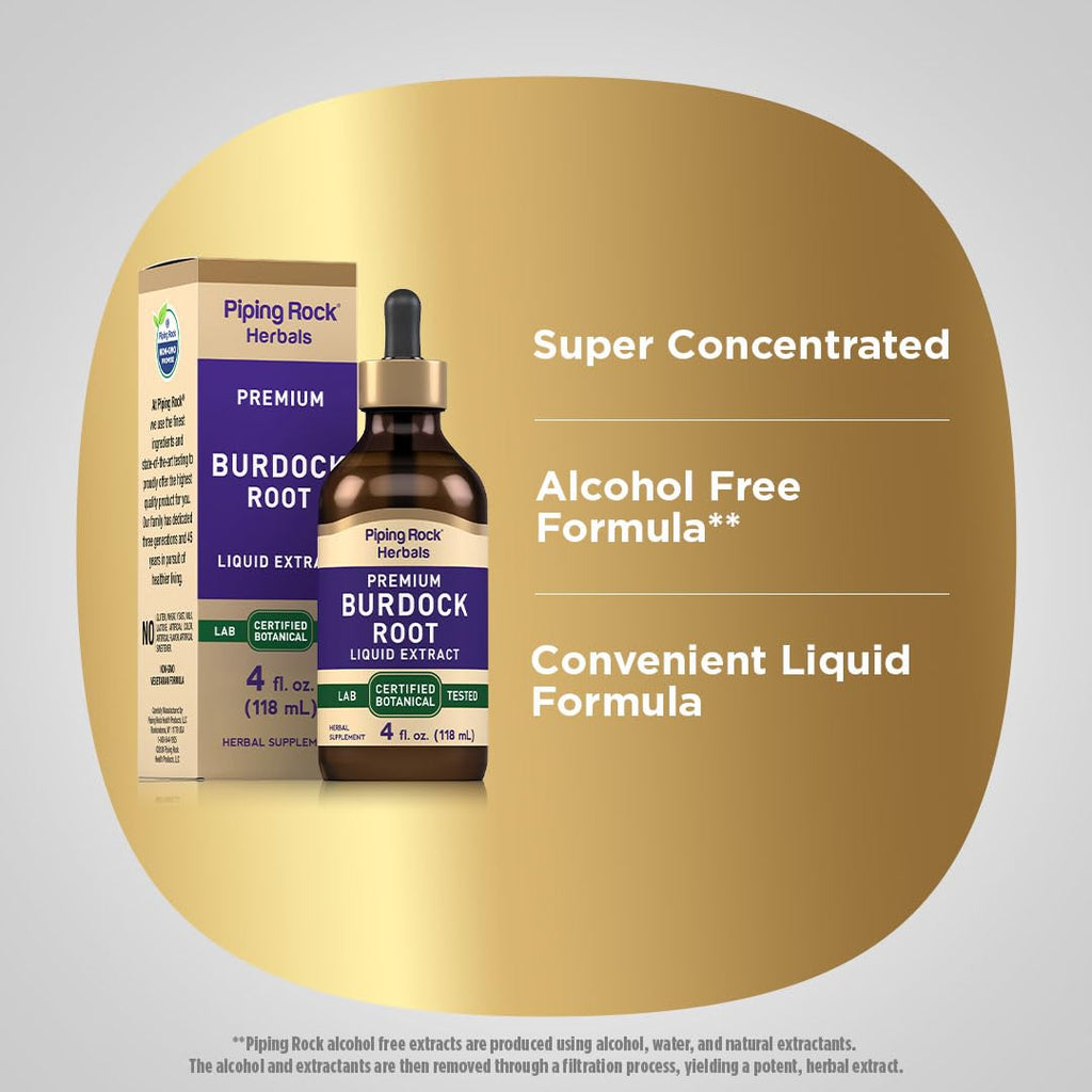 Piping Rock Burdock Root Tincture Extract – 4 fl oz | Premium Herbal Drops | Non-GMO, Gluten Free
