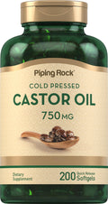 Piping Rock Castor Oil Softgel Capsules 750mg | 200 Count | Cold Pressed | Non-GMO, Gluten Free Supplement