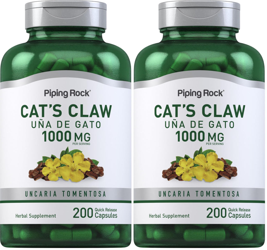 Cat's Claw 1000mg Herbal Supplement | 200 Capsules | Pack of 2 | Piping Rock