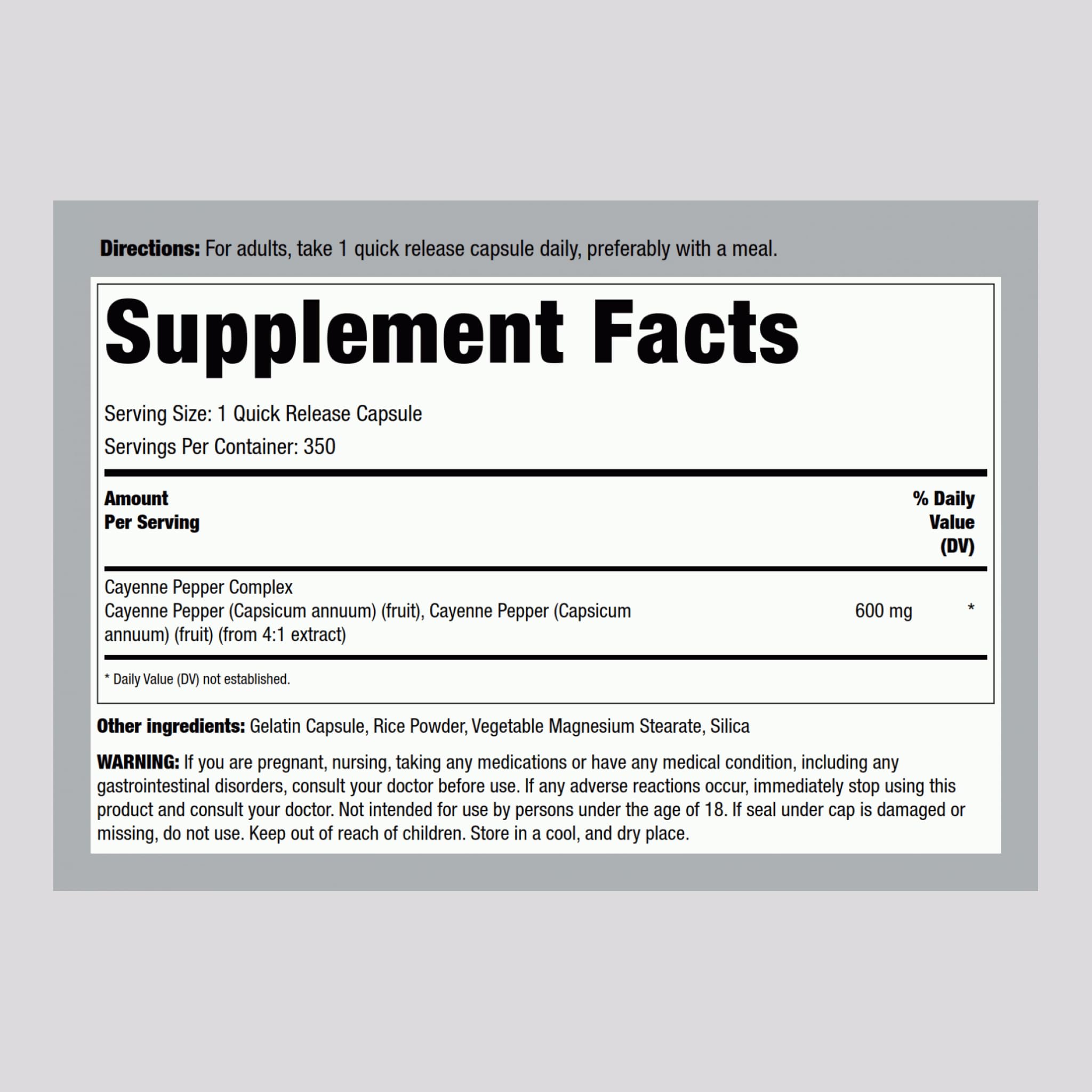 Piping Rock Cayenne Pepper Capsules 600mg | 350 Count | Non-GMO, Gluten Free