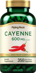Piping Rock Cayenne Pepper Capsules 600mg | 350 Count | Non-GMO, Gluten Free