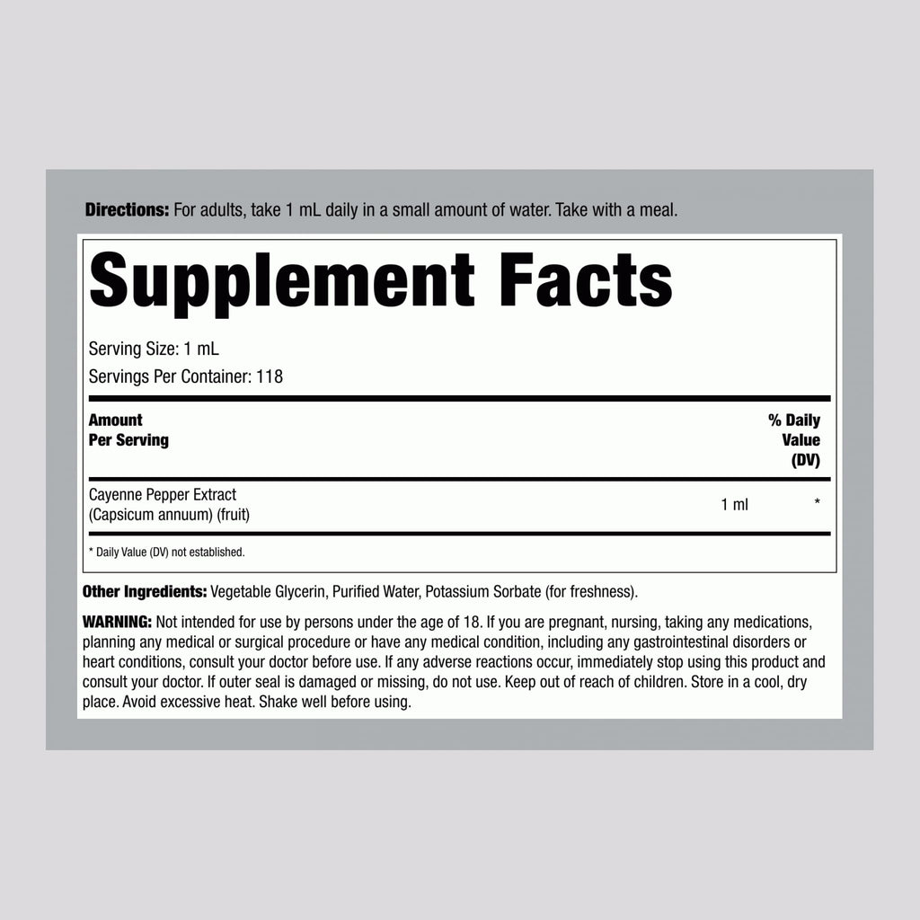 Piping Rock Cayenne Pepper Drops – 4 Oz Tincture | Alcohol Free, Non-GMO, Gluten Free