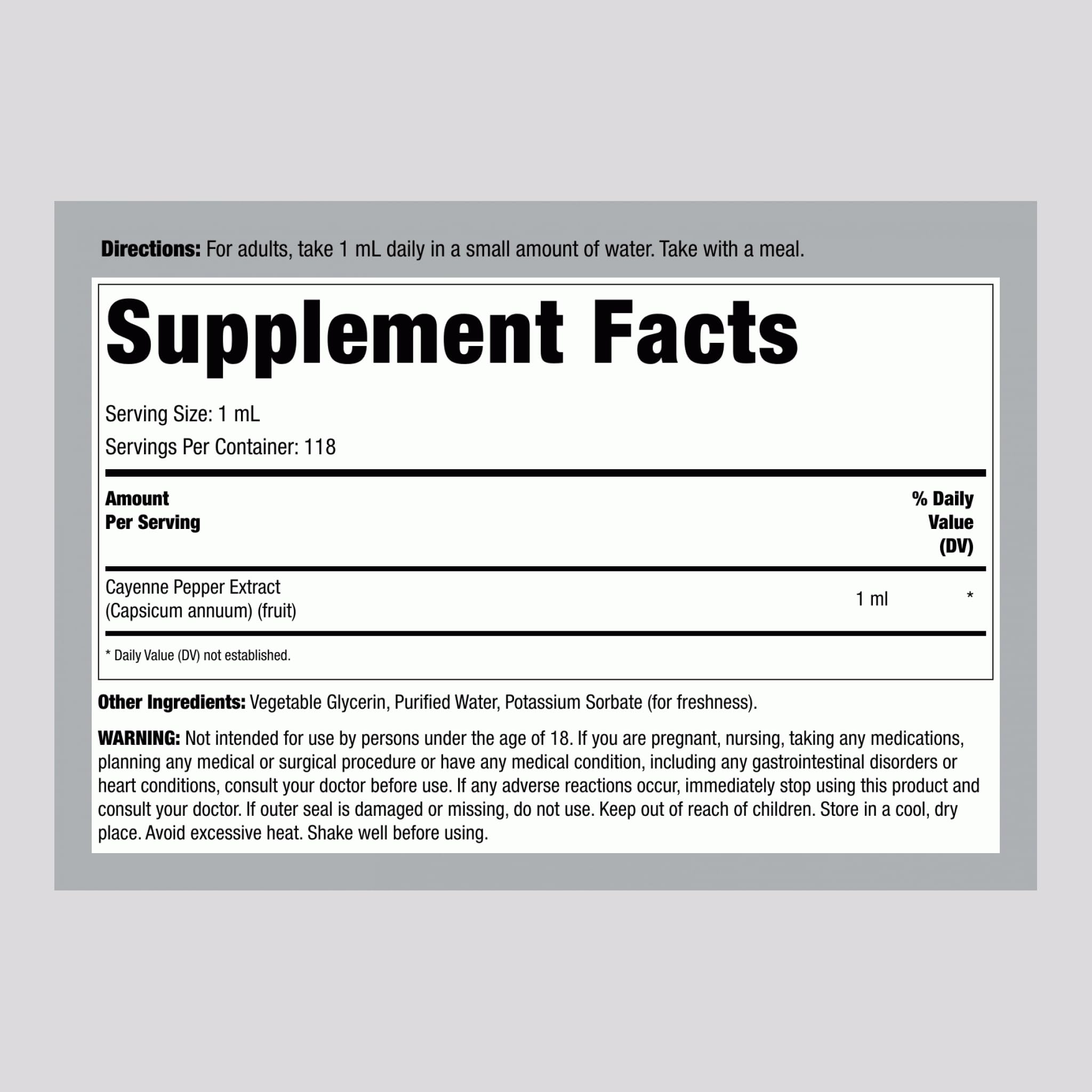 Piping Rock Cayenne Pepper Drops – 4 Oz Tincture | Alcohol Free, Non-GMO, Gluten Free