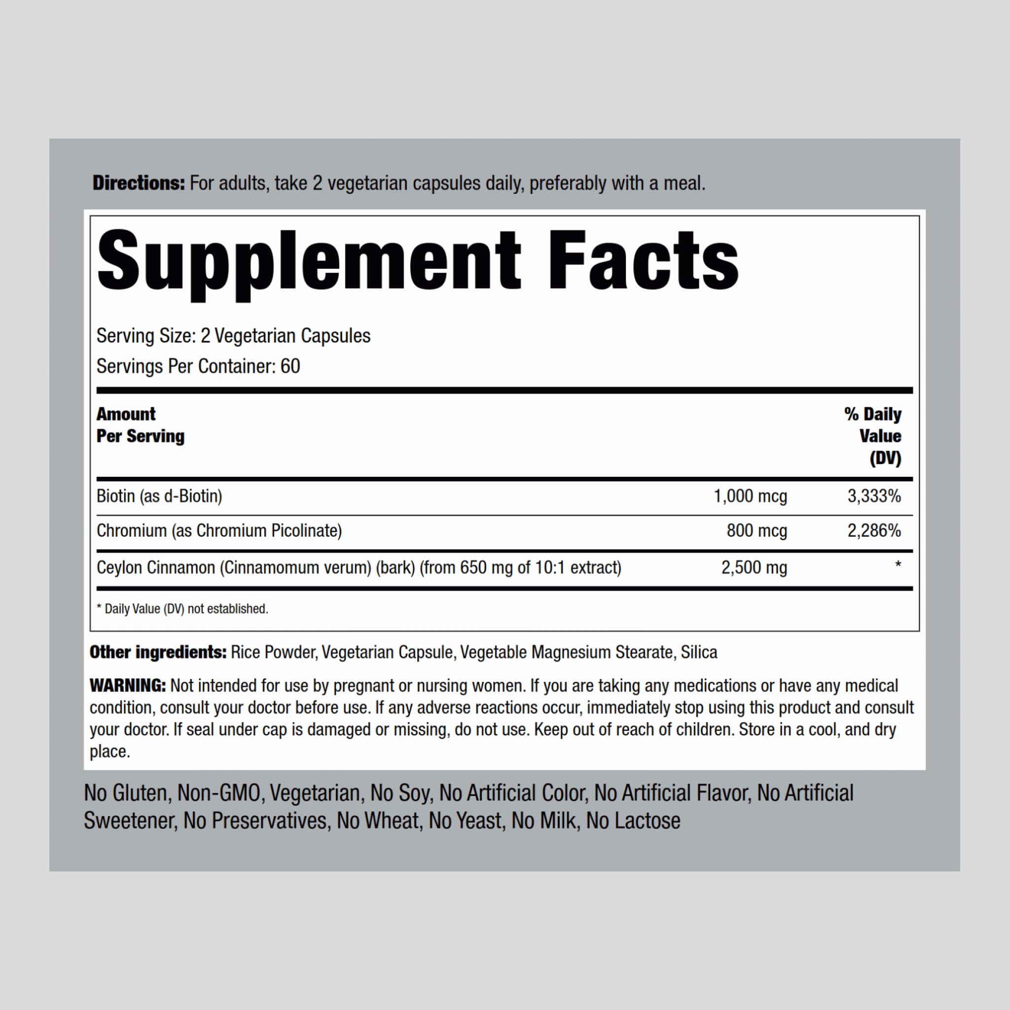 Piping Rock Ceylon Cinnamon 2500 mg Capsules 120 Count