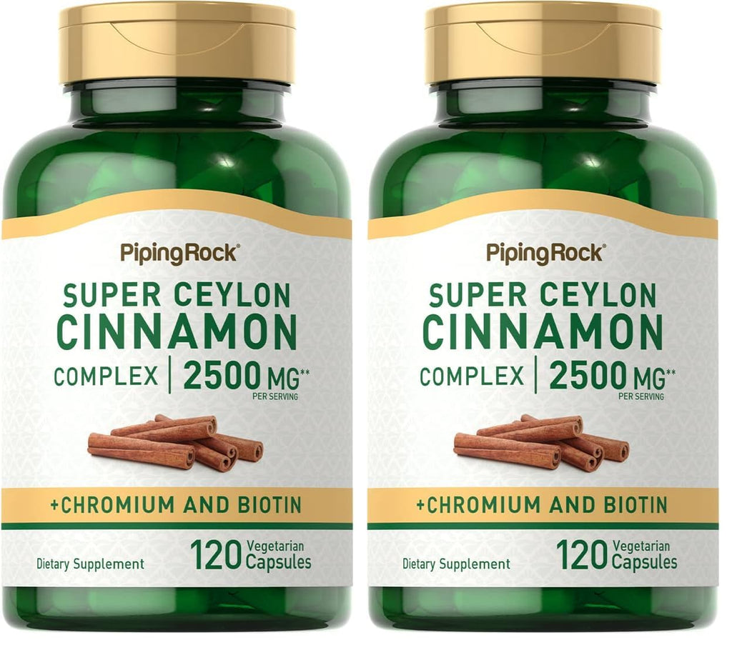 Piping Rock Ceylon Cinnamon Capsules 2500 mg – 120 Pills | Chromium & Biotin | Vegetarian, Non-GMO, Gluten Free (Pack of 2)