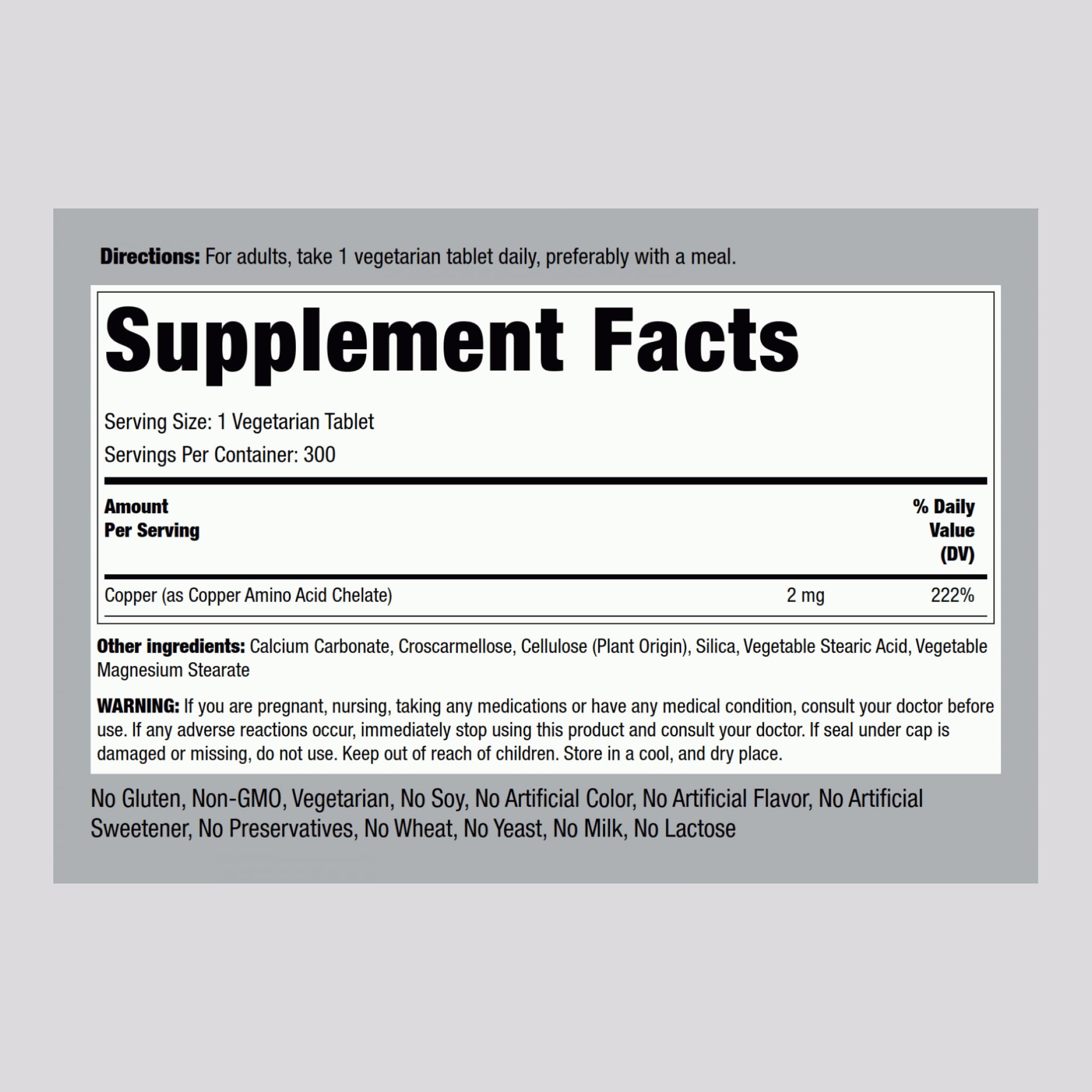 Piping Rock Chelated Copper 2 mg - 300 Tablets - Vegetarian, Non-GMO, Gluten Free (Pack of 2)
