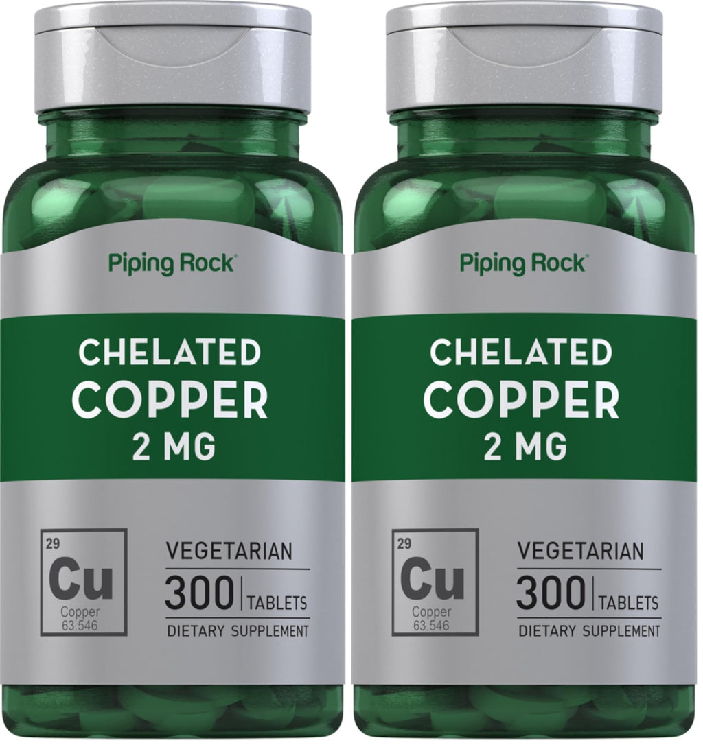 Piping Rock Chelated Copper 2 mg - 300 Tablets - Vegetarian, Non-GMO, Gluten Free (Pack of 2)