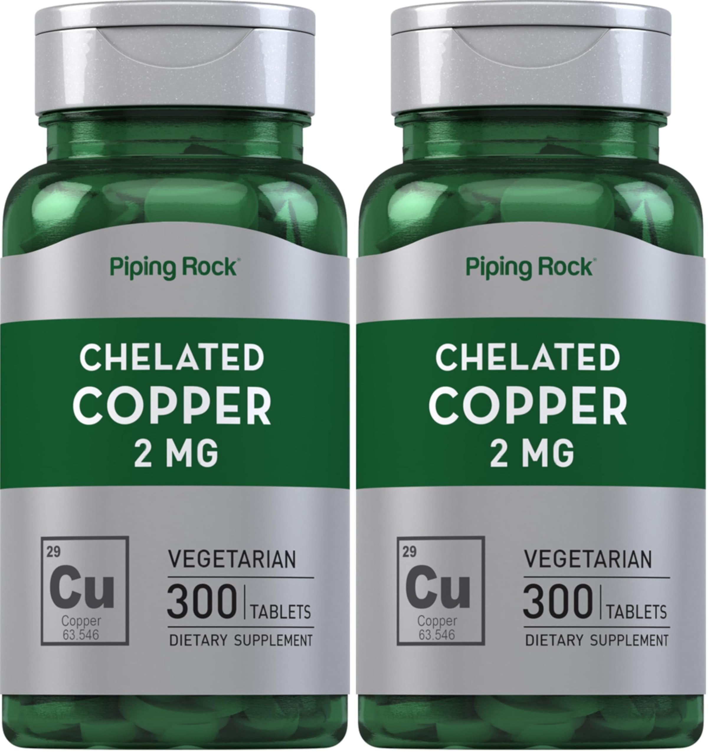 Piping Rock Chelated Copper 2 mg - 300 Tablets - Vegetarian, Non-GMO, Gluten Free (Pack of 2)
